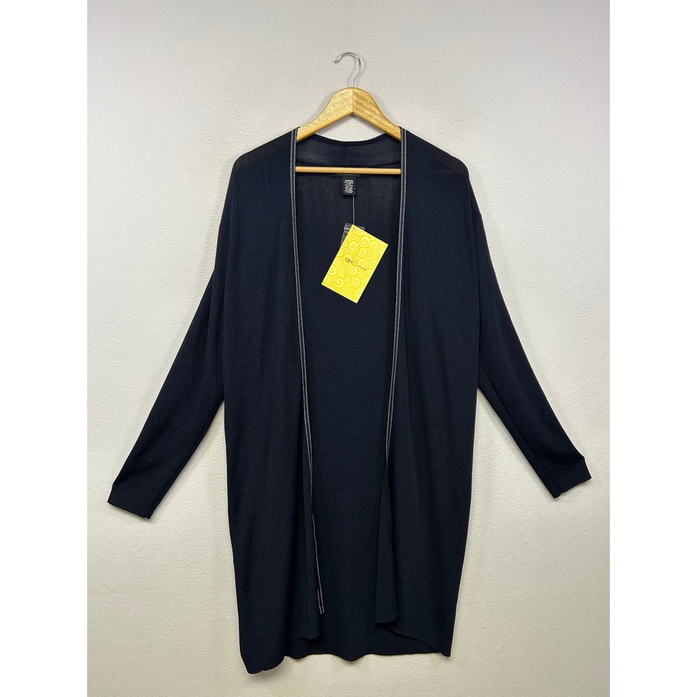 Minimalist Dialogue Womens Medium Navy Blue Open Front Longline Cardigan Sweater